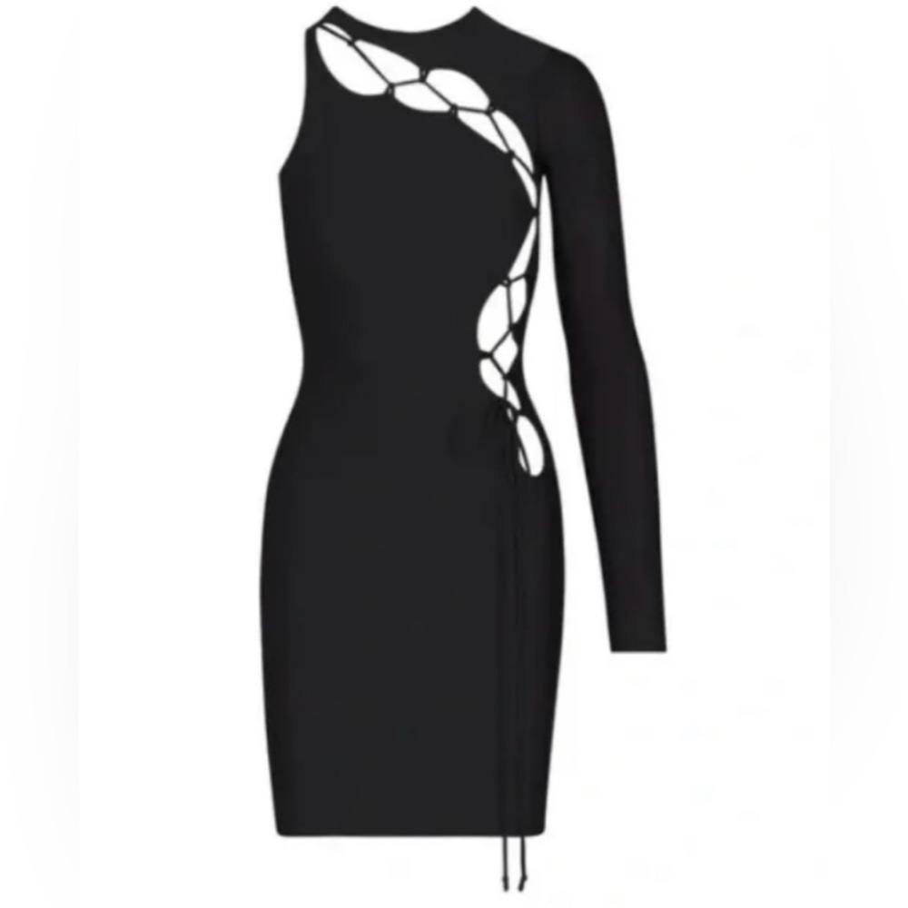 Skims. One shoulder dress. Lace up detail.
